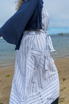 Eugenia Jacket in Seascape Melange Knit; Viv Frock in National Seashore Variegated Stripe; Cilla Slip Frock in Sailcloth Soft Ribbed Knit. Ivey Abitz Bespoke Clothing.