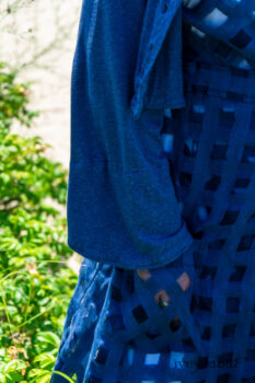 Eugenia Jacket in Seascape Melange Knit; Chomley Frock in National Seashore Open Weave Check Linen; Gabled Frock in Sailcloth Hope and Sail Embroidered Cotton. Ivey Abitz Bespoke Clothing.
