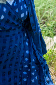 Eugenia Jacket in Seascape Melange Knit; Chomley Frock in National Seashore Open Weave Check Linen; Gabled Frock in Sailcloth Hope and Sail Embroidered Cotton. Ivey Abitz Bespoke Clothing.