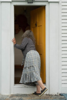Elliot Jacket in Cape Grey Puckered Weave; Hudson Frock in Sea and Summer Land Plaid Linen; Porte Cochere Sash in Sea and Summer Land Plaid Linen. Ivey Abitz Bespoke Clothing.