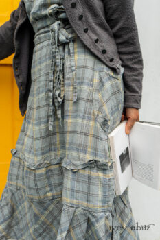 Elliot Jacket in Cape Grey Puckered Weave; Hudson Frock in Sea and Summer Land Plaid Linen; Porte Cochere Sash in Sea and Summer Land Plaid Linen. Ivey Abitz Bespoke Clothing.