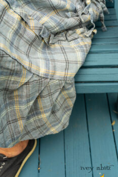 Elliot Jacket in Cape Grey Puckered Weave; Hudson Frock in Sea and Summer Land Plaid Linen; Porte Cochere Sash in Sea and Summer Land Plaid Linen. Ivey Abitz Bespoke Clothing.