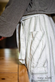 Ans Jacket in Woodlawn Melange Knit; Vanetten Frock in Seagrass Washed Stripe Linen. Ivey Abitz Bespoke Clothing.