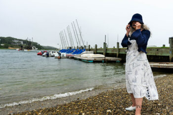 Crest Jacket in National Seashore Washed Ribbed Knit; Harrison Frock in National Seashore Sail Cotton; Cilla Slip Frock in Sailcloth Soft Ribbed Knit. Ivey Abitz Bespoke Clothing.