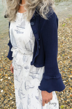 Crest Jacket in National Seashore Washed Ribbed Knit; Harrison Frock in National Seashore Sail Cotton; Cilla Slip Frock in Sailcloth Soft Ribbed Knit. Ivey Abitz Bespoke Clothing.