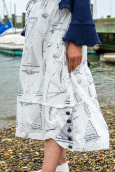 Crest Jacket in National Seashore Washed Ribbed Knit; Harrison Frock in National Seashore Sail Cotton; Cilla Slip Frock in Sailcloth Soft Ribbed Knit. Ivey Abitz Bespoke Clothing.