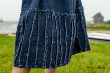 Bonheur Shirt Jacket in Seascape Floral Linen; Bonheur Sash in Seascape Floral Linen; Glenclyffe Frock in Estuary Wondrous Washed Linen. Ivey Abitz Bespoke Clothing.
