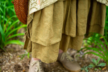 Ans Jacket in Woodlawn Melange Knit; Faudray Overlay in Sand Embroidered Pin Tuck Washed Silk; Everett Frock in Summer Land and Seagrass Washed Linen. Ivey Abitz Bespoke Clothing.