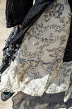 Inglenook Shirt Jacket in Beacon Black Stripe Twill Silk; Fairholme Dress in Ethereal Cream and Black Floral Voile; Cilla Slip Frock in Sailcloth Soft Ribbed Knit; Elliot Jacket in Beacon Black Flora and Fauna Knit. Ivey Abitz Bespoke Clothing.