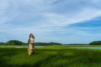 Ans Jacket in Woodlawn Melange Knit; Lumiere Frock in Cape Floral Silk Chiffon; Everett Frock in Summer Land and Seagrass Washed Linen. Ivey Abitz Bespoke Clothing.
