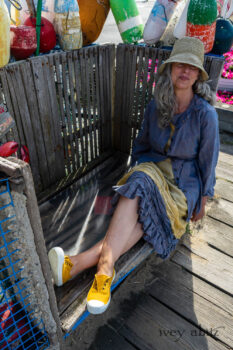 Au Sable Shirt in Cape Sunrise Washed Linen; Au Sable Frock in Summer Land Washed Voile; Clemmie Frock in Cape Sunrise Washed Linen. Ivey Abitz Bespoke Clothing.