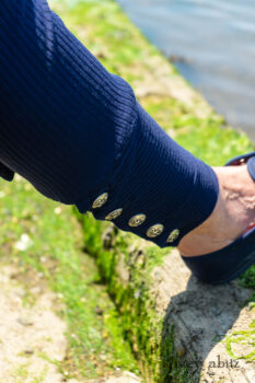 Highlands Shirt in National Seashore Sail Cotton; Clotaire Sash in National Seashore Floral Silk Chiffon; Cilla Camisole in Sailcloth Soft Ribbed Knit; Highlands Skirt in National Seashore Washed Ribbed Knit; Pierrepont Breeches-Leggings in National Seashore Washed Ribbed Knit. Ivey Abitz Bespoke Clothing.