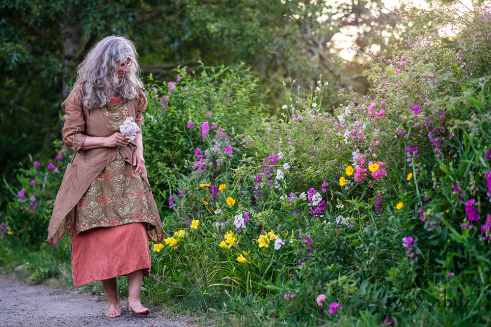 Lumiere Jacket in Coral Washed Voile; River Frock in Woodlawn Vine Embroidered Washed Silk; Ans Frock in Coral Silk Cotton Old World Weave. Ivey Abitz Bespoke Clothing.