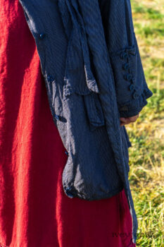 Viv Coat Dress in National Seashore Pinstripe Voile; Pierrepont Sash in National Seashore Pinstripe Voile; Cape Frock in Cape Rose Washed Linen. Ivey Abitz Bespoke Clothing.