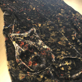 Detail of the Scattergood Frock in our sold out floral silk velvet.