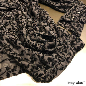 Detail of one of our floral silk chiffons in the Scattergood Shirt Jacket.