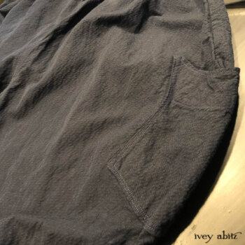 Detail of our Chevallier Trousers in a sturdy everyday weave.