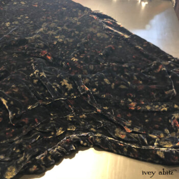 Bottom hem detail of the Scattergood Frock in our sold out floral silk velvet.