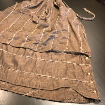 Long workdays are most certainly more enjoyable with this pairing. Harrison Frock detail in an embroidered loop stripe challis.