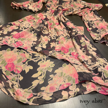 A work of art that you get to wear. This is what our client said who ordered a Chittister Dress in our Parisienne Rose Floral Silk Chiffon. It is soon headed to California to its new home.