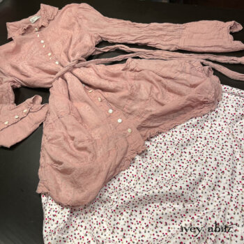 Scattergood Shirt Jacket with the Scattergood Frock. A lovely pairing. This is the combination featured in the Scatter Good painting in the new look book.