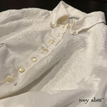 Detail of the Camille Shirt in a smart soft white.