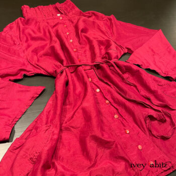 Ellis Shirt in Poppy Washed Silk Voile, adorned with rare and matching antique mother of pearl buttons.