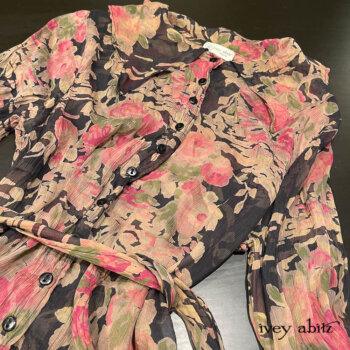 Extraordinary. Chittister Duster Coat detail in a favourite floral silk chiffon.