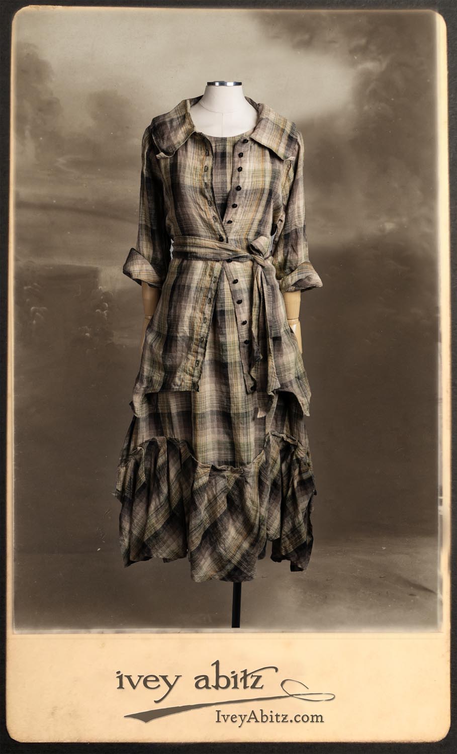 Chittister Shirt Jacket in Garden Plaid Linen; Fairholme Frock in Garden Plaid Linen.