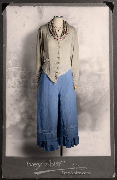 Canterbury Cardigan in Signature Sandy Lightweight Linen Knit; Fairholme Sash in Brooklyn Floral Silk Chiffon; Nouvelle Necklace; Blanchefleur Trousers in British Workaday Weave.
