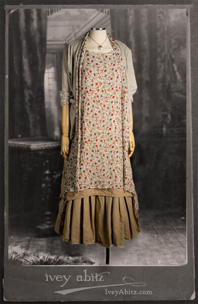Wildefield Frock in Brooklyn Floral Silk Chiffon; Fairholme Sash in Brooklyn Floral Silk Chiffon; Limited Edition Blanchefleur Frock in Sun and Sand Stripe Weave; Nouvelle Necklace; Canterbury Cardigan in Signature Sandy Lightweight Linen Knit.