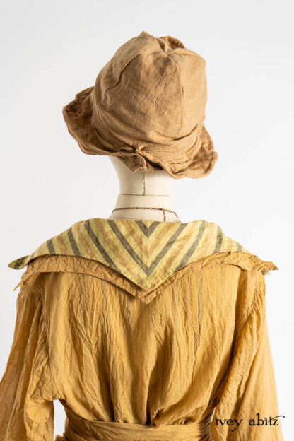 Pierrepont Shirt in Art Nouveau Washed Voile; Viv Frock in Dada Washed Stripe Linen; Hapgood Hat in Art Nouveau Crushed Weave; Renaissance Necklace.