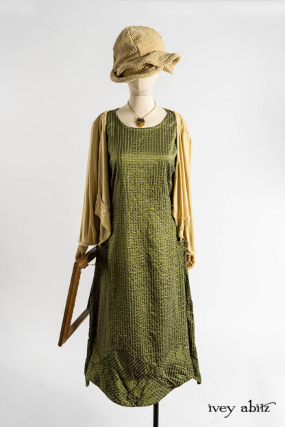 Grasmere Frock in Renaissance Embroidered Stripe Washed Silk; Elliot Jacket in Dada Silkiest Knit; Hapgood Hat in Ancient Rustic Silk Weave; Renaissance Necklace; Cilla Slip Frock in Dada Silkiest Knit.