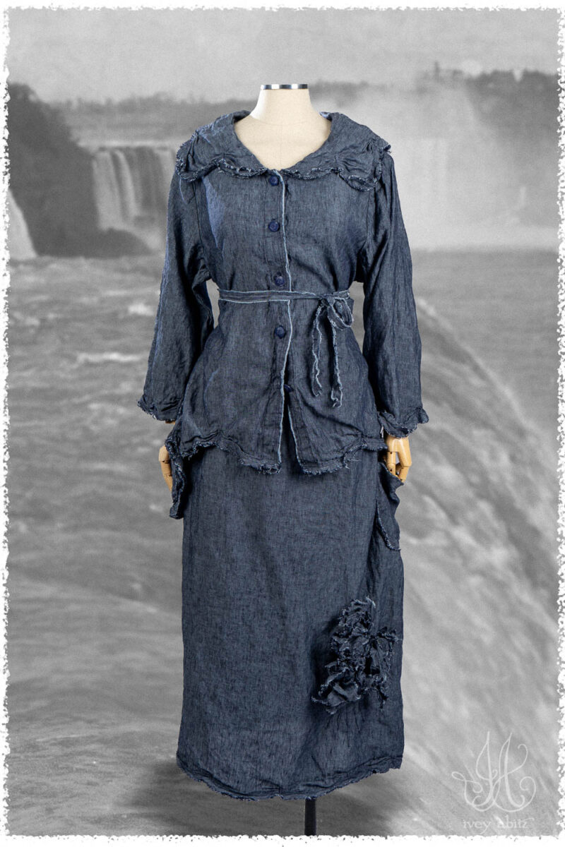 Ivey Abitz Summer 2025 Look 21 Celia Shirt in Seaside Washed Weave; Celia Skirt in Seaside Washed Weave; Cilla Slip Frock in Everyday Ribbed Knit.