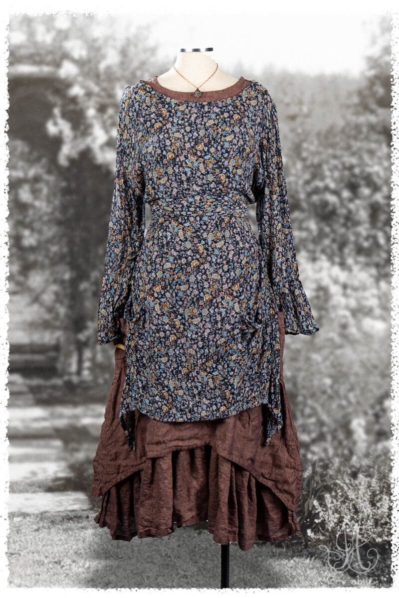 Ivey Abitz Summer 2025 Look 42 Delphine Dress in Voyage Floral Silk Chiffon; Blanchefleur Frock in Voyage Washed Weave; Nouvelle Necklace.