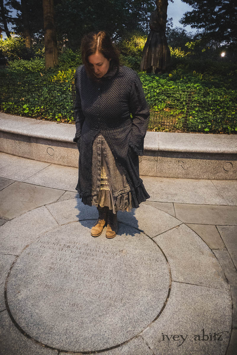 Wilhemena Duster Coat in Sandstone and River Petite Fleur Voile; Wilhemena Frock in Sandstone and River Plaid Linen; Windrush Frock in Sandstone Embroidered Dot Linen. - Ivey Abitz Bespoke Clothing