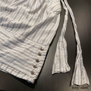 Bottom hem detail of the Viv Frock in our new variegated stripe linen.