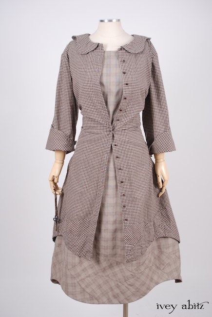 Look 29 - Spring 2018 Ivey Abitz Bespoke - Grasmere Duster Coat in Brownstone Banister Checked Cotton; Grasmere Frock in Brownstone Banister Glen Plaid Cotton.