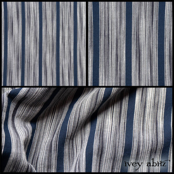 Description: Sometimes, stripes can be too bold. Stripes can be too subtle. We think this one is just right. Its variation is eyecatching, but it does not scream, LOOK AT ME! I AM A STRIPE! It just... pleasantly exists and happily creates base layering frocks, shirts, trousers. Smart layering jackets, too. Content: Finely spun yarn dyed cotton. Woven in Italy. Three season weave. Care: Simply hand wash or put through machine delicate cycle in cold water with a plant based detergent. We suggest using a natural fabric softener to maintain the softness we have washed into it. Tumble dry on extra-low heat for just a few minutes with our artisan wool dryer balls to keep the relaxed effect that is featured in the Look Book.