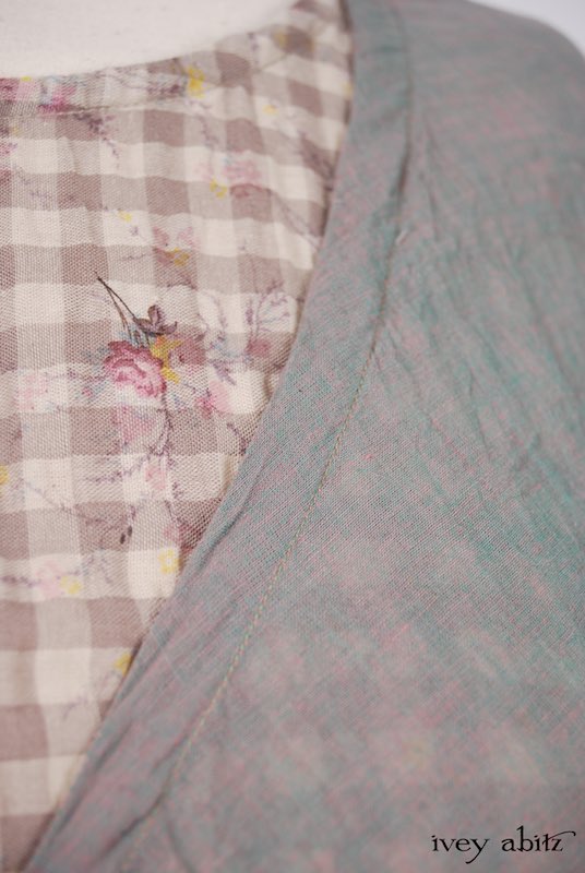 Midsummer Look 10 - Fairholme Frock in Earthen Gingham Sprig Cotton Gauze; Montmorency Wrap Jacket in Little Rose Garden Green Cotton Voile by Ivey Abitz