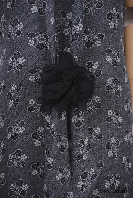 Midsummer Look 14 - Limited Edition Blanchefleur Frock in Black Checked Challis; Chittister Frock in Black Edwardian Floral Silk; Bartholdi Brooch in Black Wispy Silk Voile; Blanchefleur Sash in Black Edwardian Floral Silk by Ivey Abitz