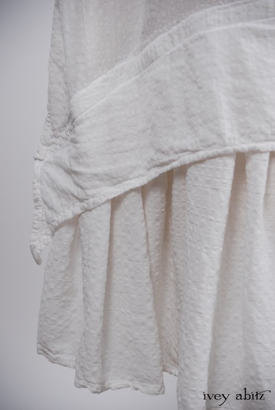 Midsummer Look 21 - Blanchefleur Dress in Dove Striped Voile; Cilla Slip Frock in Signature Cream Washed Silk; Blanchefleur Sash in Garden Green Wispy Puckered Knit by Ivey Abitz