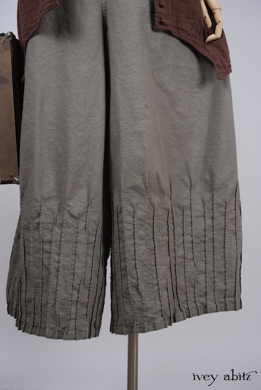 Midsummer Look 22 - Lydia Trousers in Shoreline Stretchy Cotton; Chittister Shirt Jacket in Blushed Double Layered Voile; Fairholme Sash in Earthen Gingham Sprig Cotton Gauze; Cilla Camisole in Flaxseed Featherlight Knit by Ivey Abitz