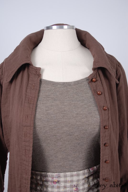 Midsummer Look 22 - Lydia Trousers in Shoreline Stretchy Cotton; Chittister Shirt Jacket in Blushed Double Layered Voile; Fairholme Sash in Earthen Gingham Sprig Cotton Gauze; Cilla Camisole in Flaxseed Featherlight Knit by Ivey Abitz