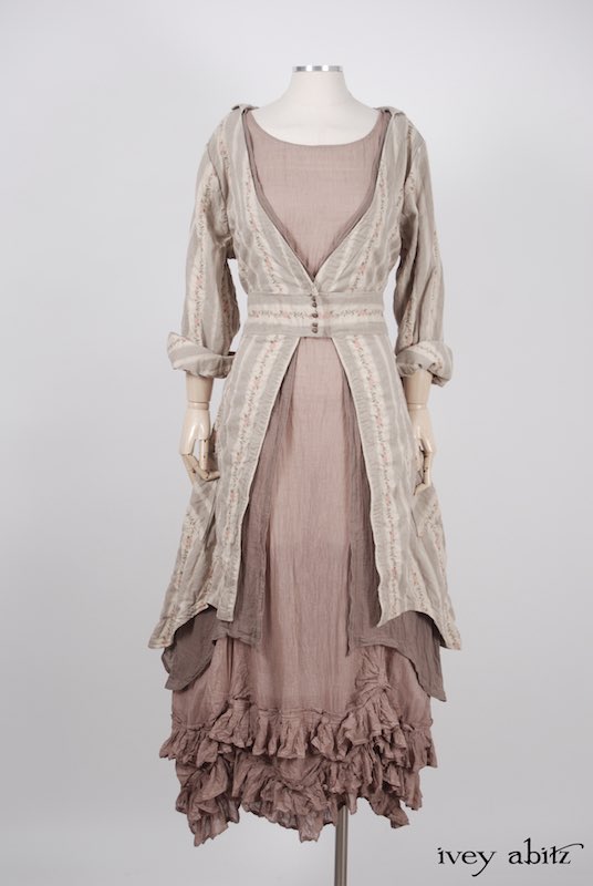 Midsummer Look 5 - Bellingham Frock in Earthen Cotton Voile; Fennefleur Frock in Little Rose Cotton Voile; Bellingham Duster Coat in Little Rose Vine Brocade by Ivey Abitz