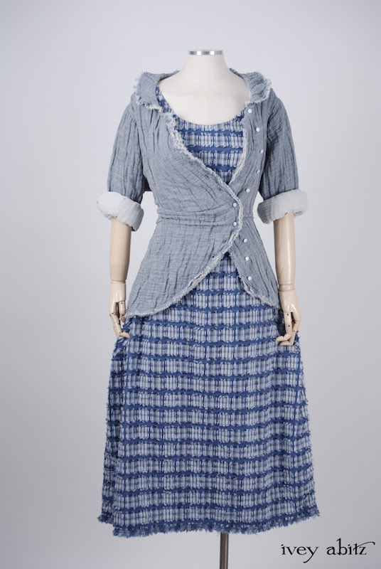 Midsummer Look 9 - Limited Edition Covante Frock in Lake Tufted Plaid Voile; Limited Edition Arthur Hill Shirt in Lake Gauze Linen by Ivey Abitz