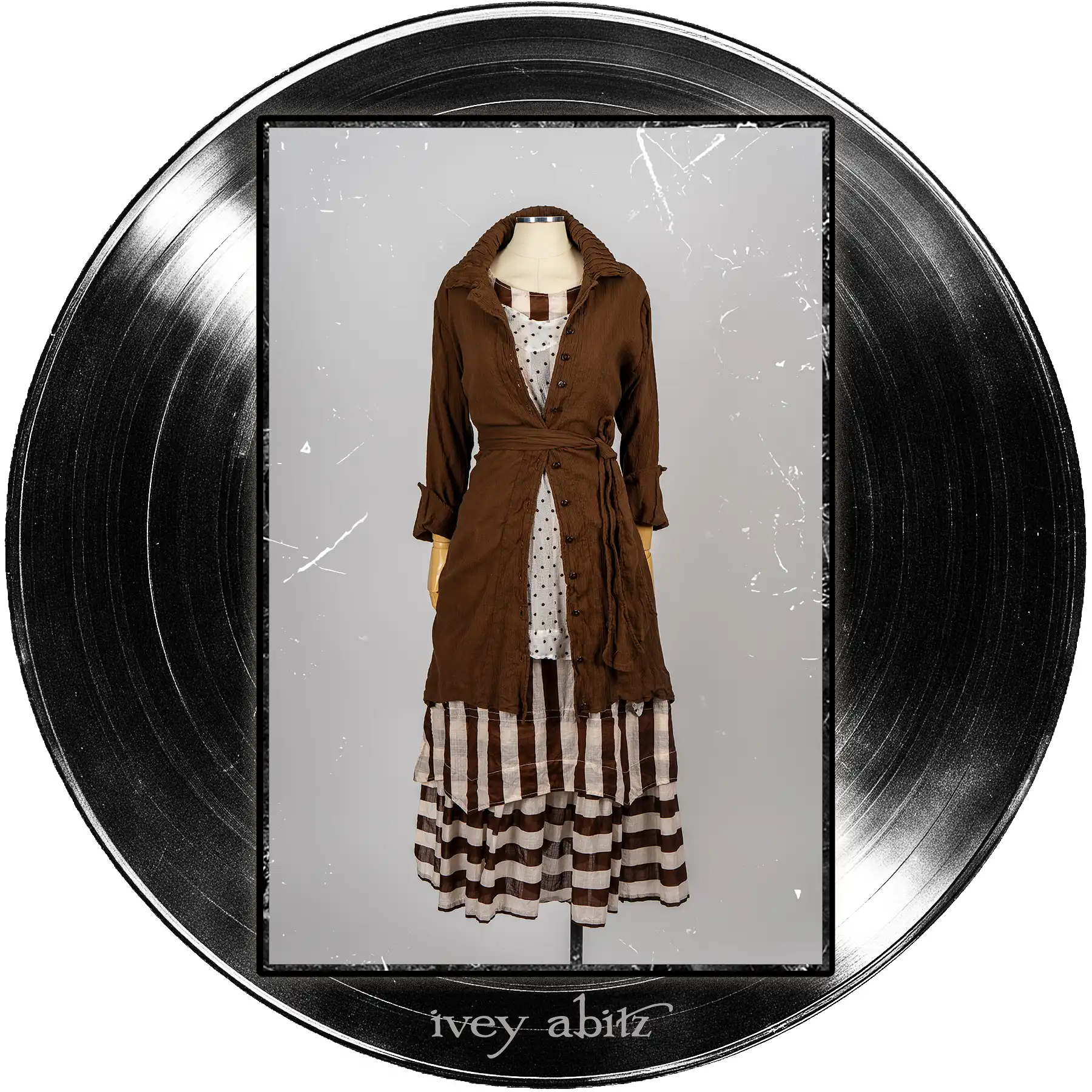 Liberté Shirt Jacket in Record Case Crinkled Weave; Bedloe Frock in Record Case Embroidered Dot Silk Chiffon; Liberté Frock in Record Case Stripe Voile.