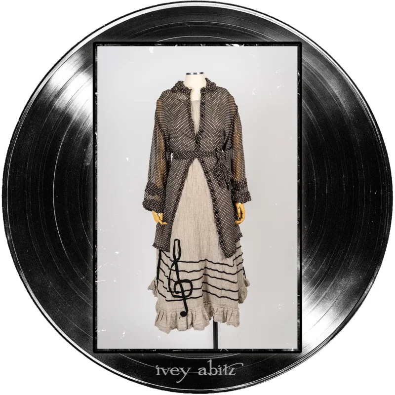 Nan Shirt Jacket in Microphone Dotted Silk Chiffon; Treble Frock in Half Note Washed Crinkled Weave