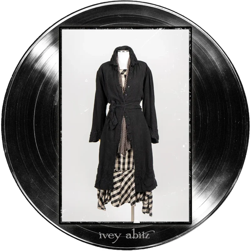 Nan Duster Coat in Quarter Note Washed Check Weave; Harbourhill Tie in Microphone Dotted Silk Chiffon; Morris Frock in Quarter Note and Half Note Plaid Weave.