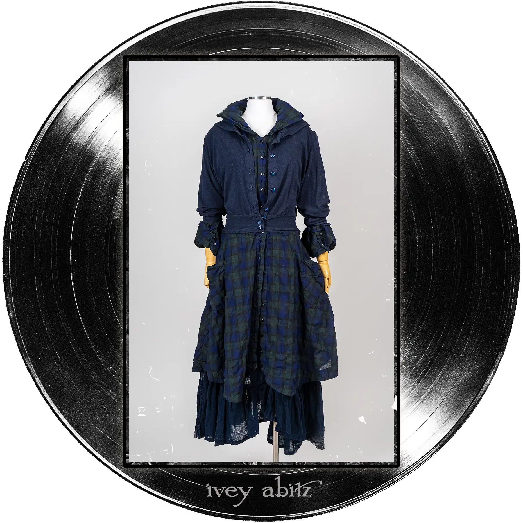 Pippi Cropped Jacket in Blue Note Heathered Knit; Pippi Coat Dress in Blue Note Plaid Voile; Pippi Frock in Blue Note Washed Crinkled Weave.